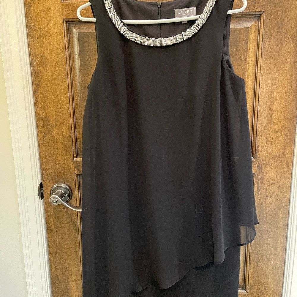 Aura Black Asymmetrical Dress with Beaded Neckline